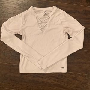 White Long Sleeve Hollister Tee With Crisscross🤍